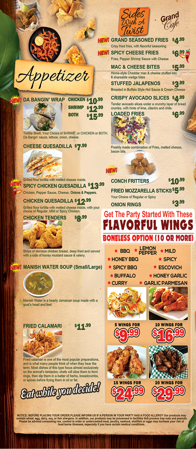 grand cafe food menu
