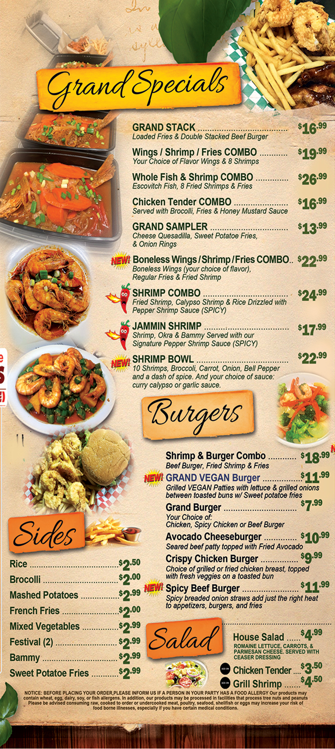 grand cafe food menu