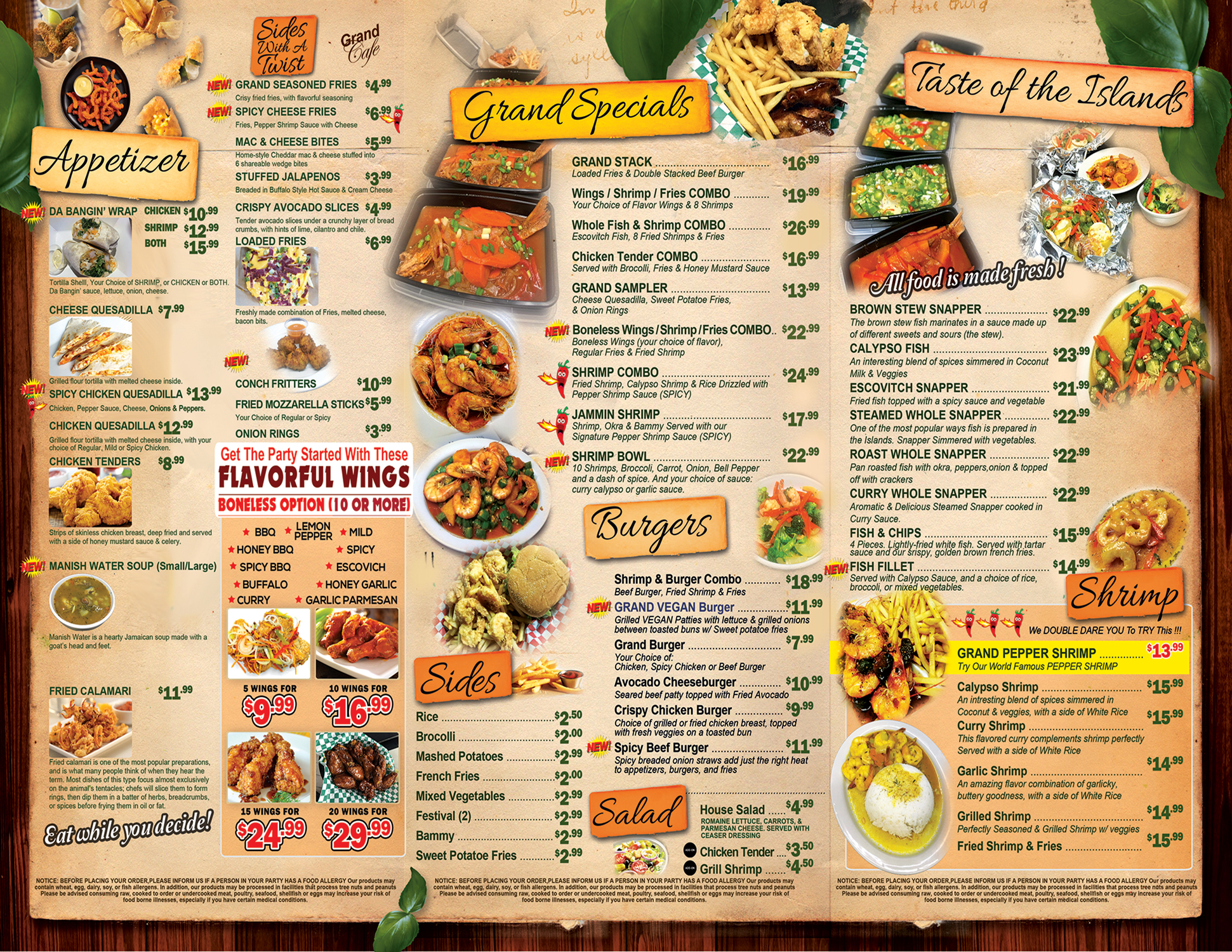 grand cafe food menu